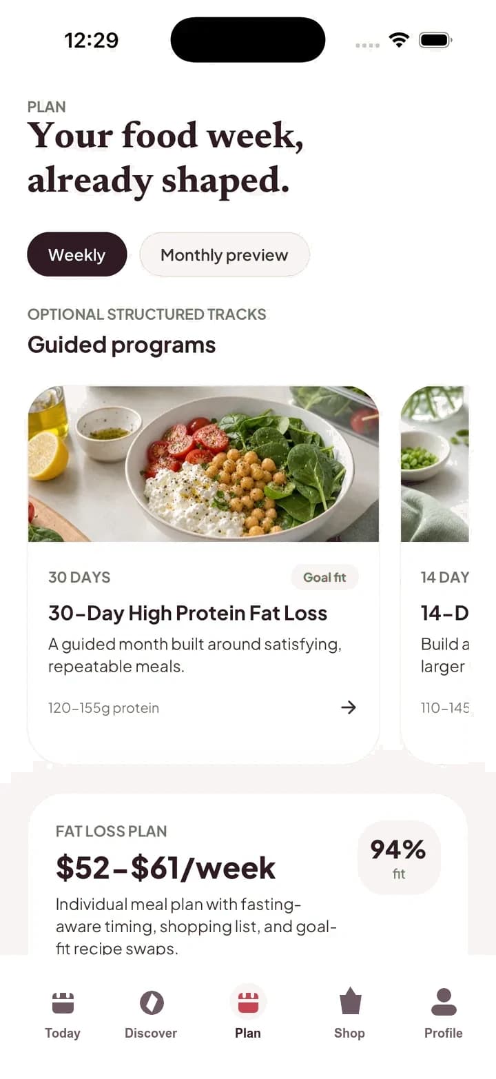 Raso weekly plan screen