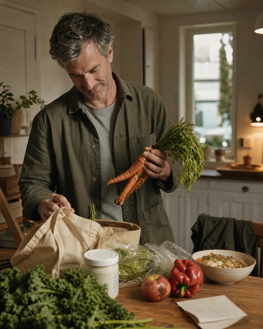 Everyday groceries being unpacked in a home kitchen