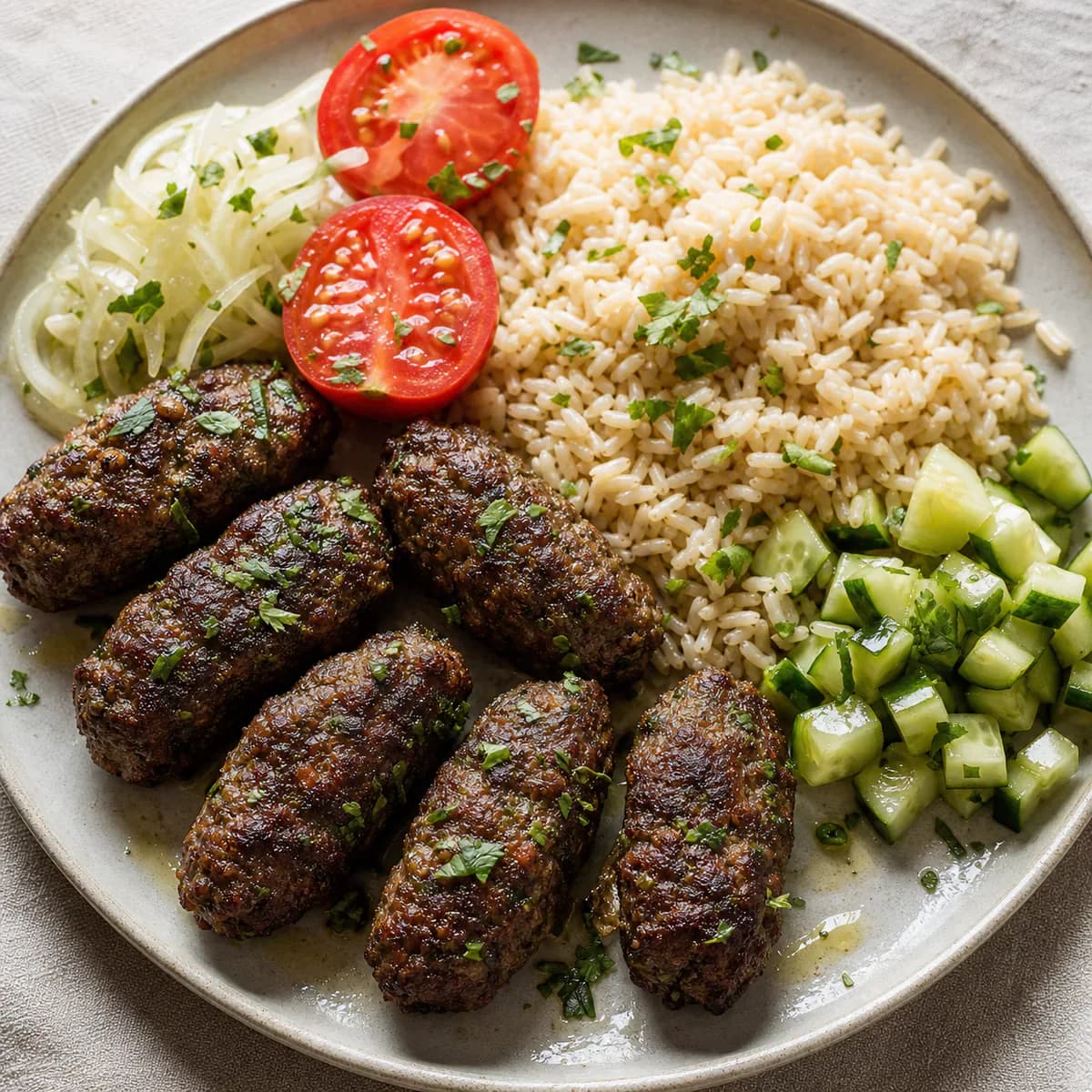 Beef kofta with herbed rice