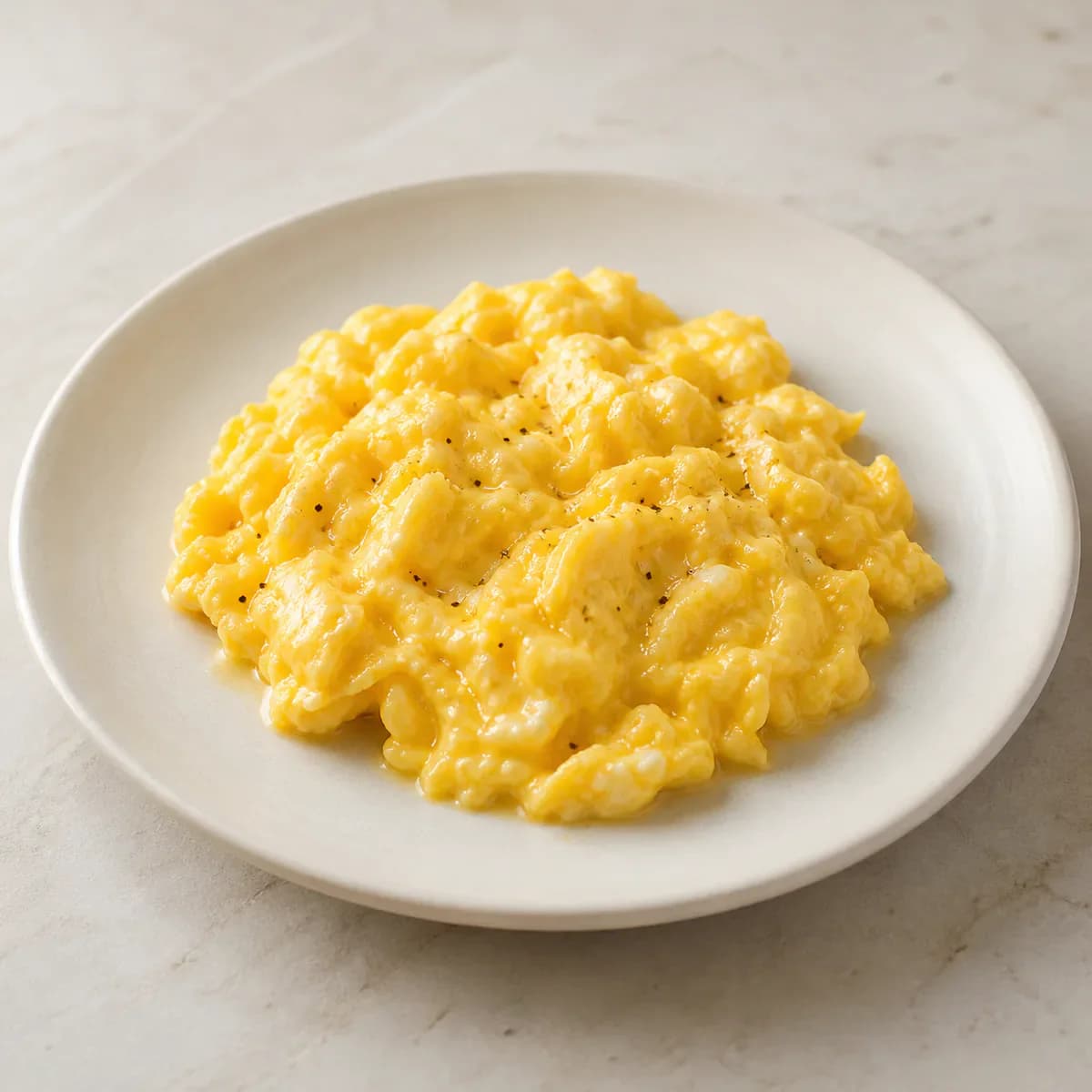 Creamy two-ingredient soft scrambled eggs served as one complete portion