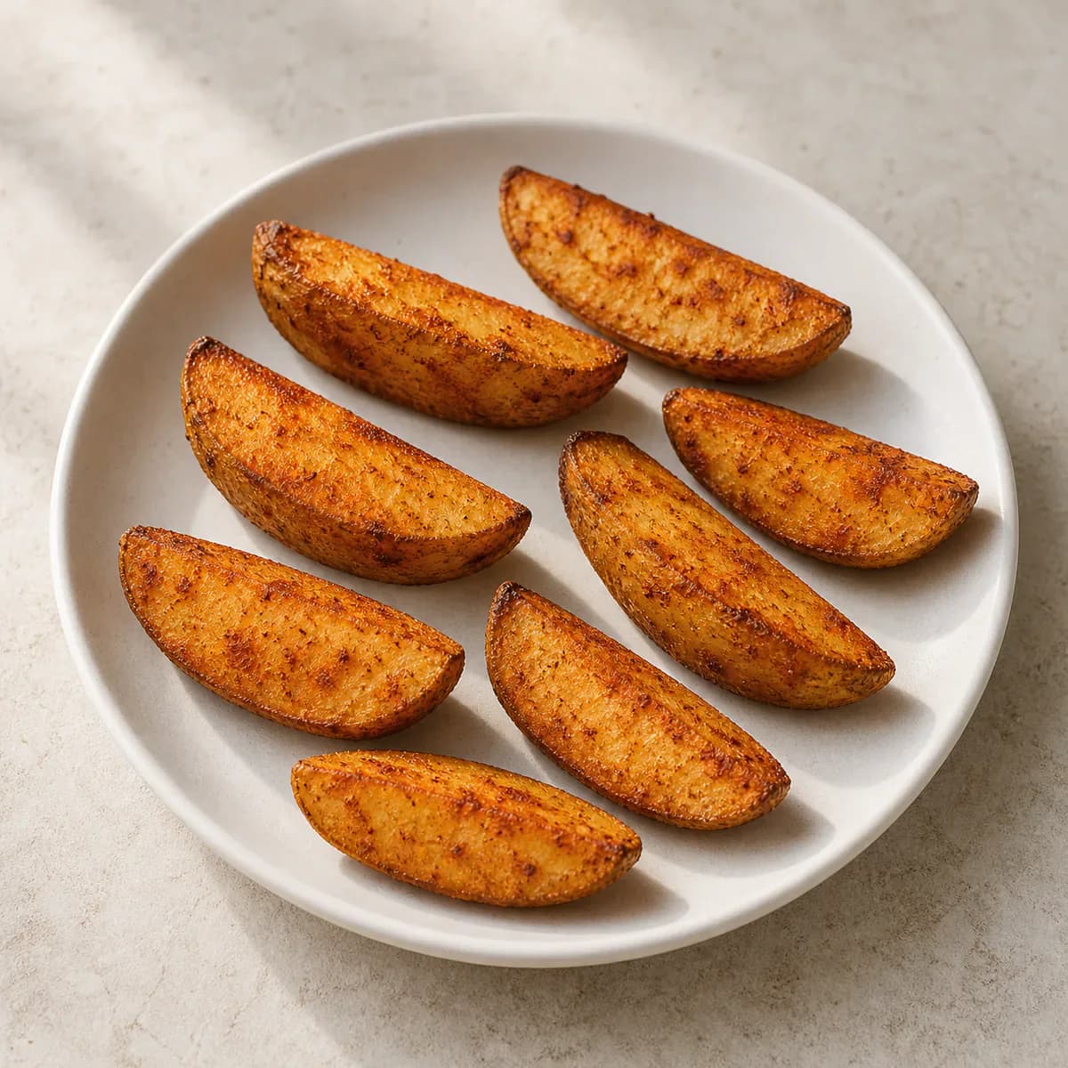 Smoky garlic air-fried potato wedges served as one complete portion