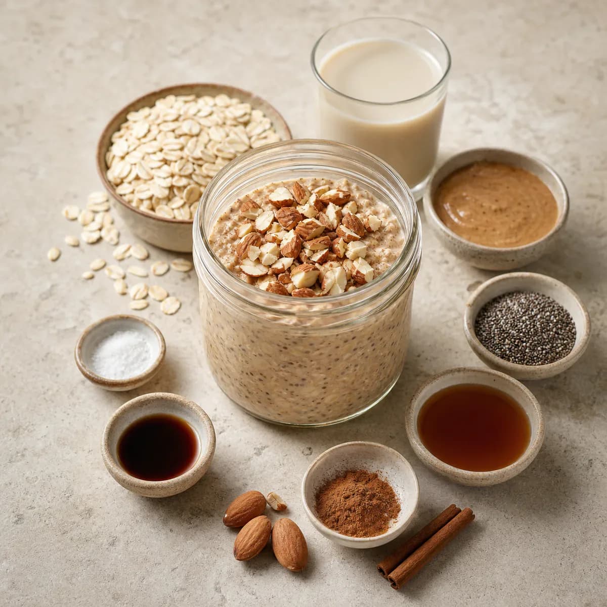 Horchata overnight oats with cinnamon and almonds