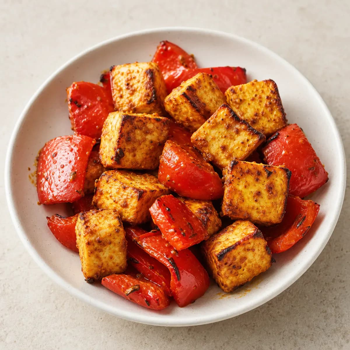 Garam-masala paneer tikka with blistered peppers served as one complete portion