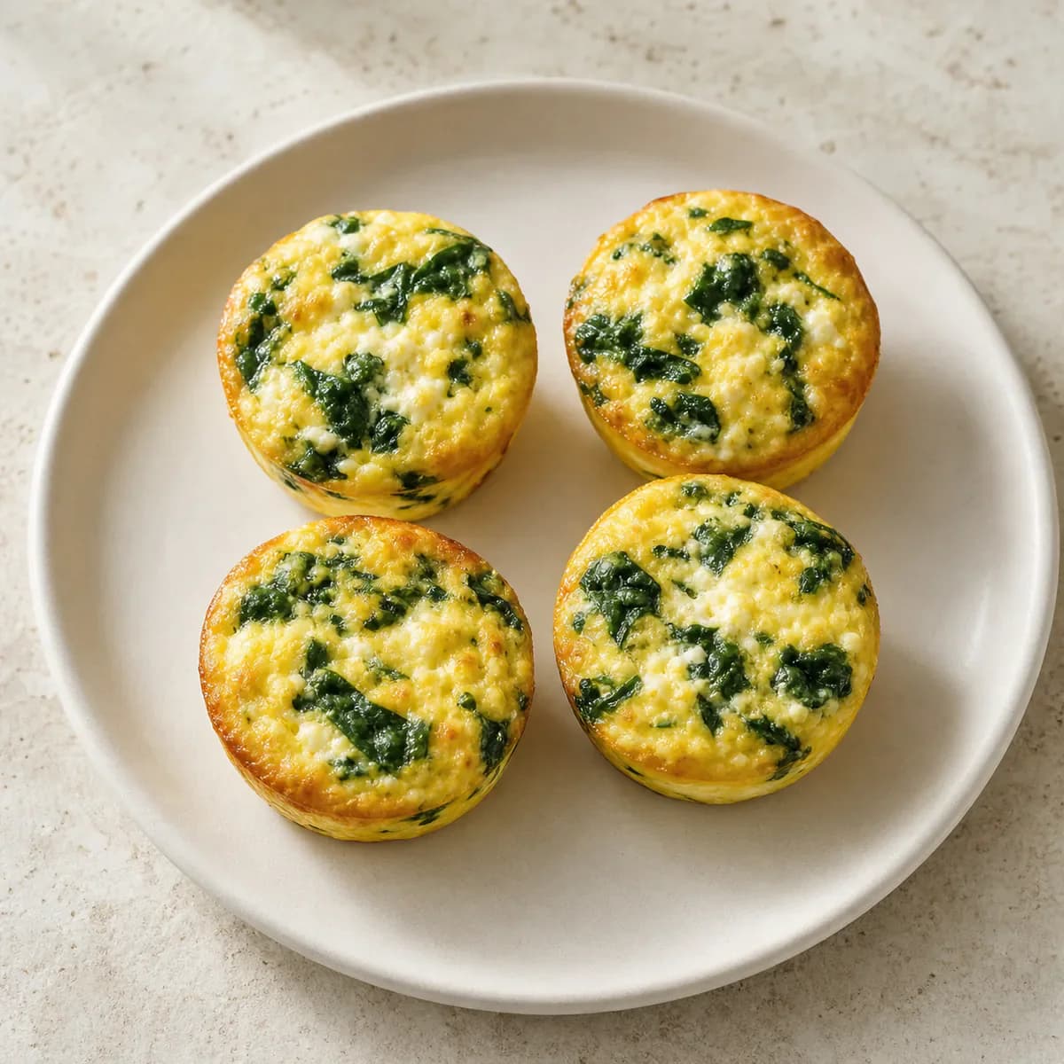 Spinach egg and cottage cheese breakfast bites served as one complete portion